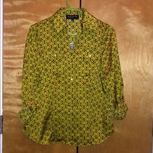 NWT Jones New York green chain printed silky shirt